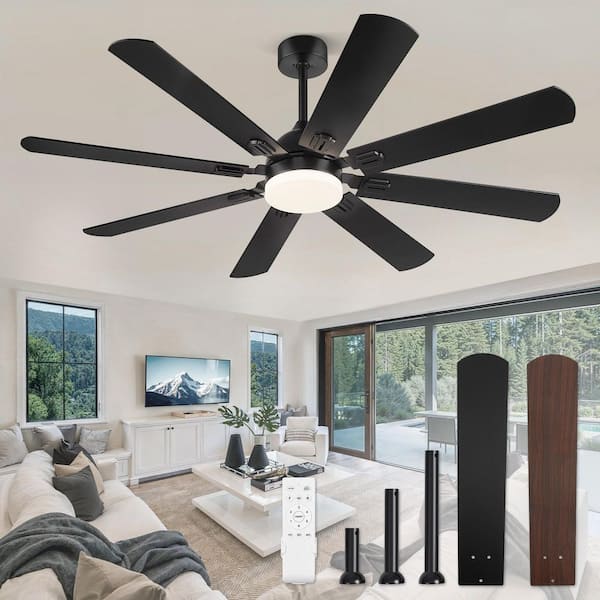 62 in. Outdoor Indoor Black 3-Colors LED 6-Speeds Ceiling Fan with Dual-Finish Blades and Light Kit and Remote Control