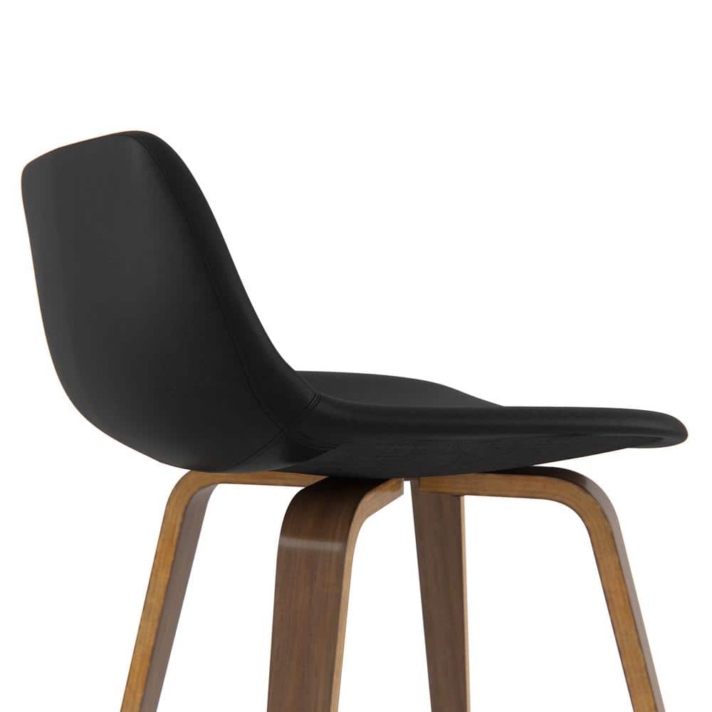 Mid-Century Modern Bentwood Counter Stool in Black Leather