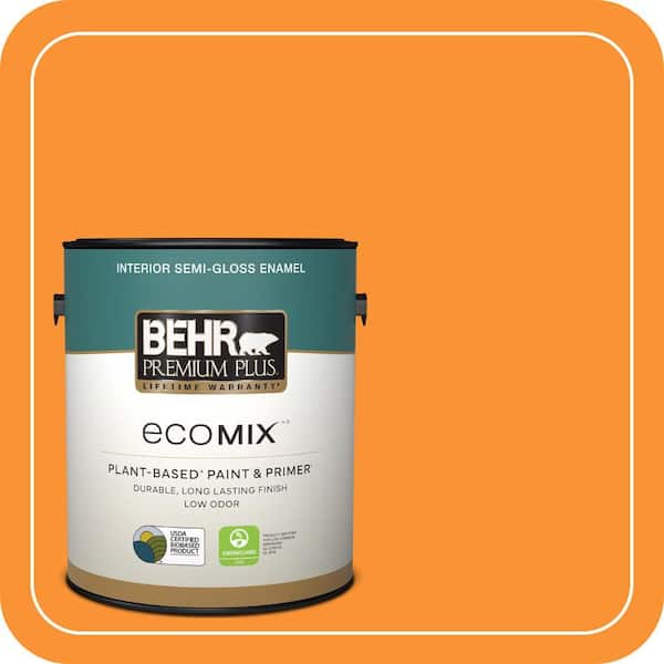 1 gal. #P240-7 Joyful Orange Semi-Gloss Enamel EcoMix Plant-Based Interior Paint & Primer