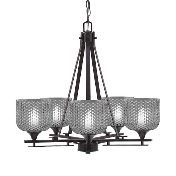 Unbranded Ontario 23.25 in. 5-Light Dark Granite Geometric Chandelier for Dinning Room with Smoke Shades No Bulbs Included