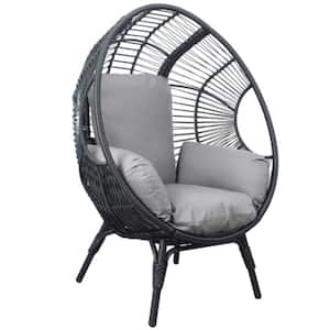 Black Wicker Outdoor Lounge Egg Chair with Gray Cushion