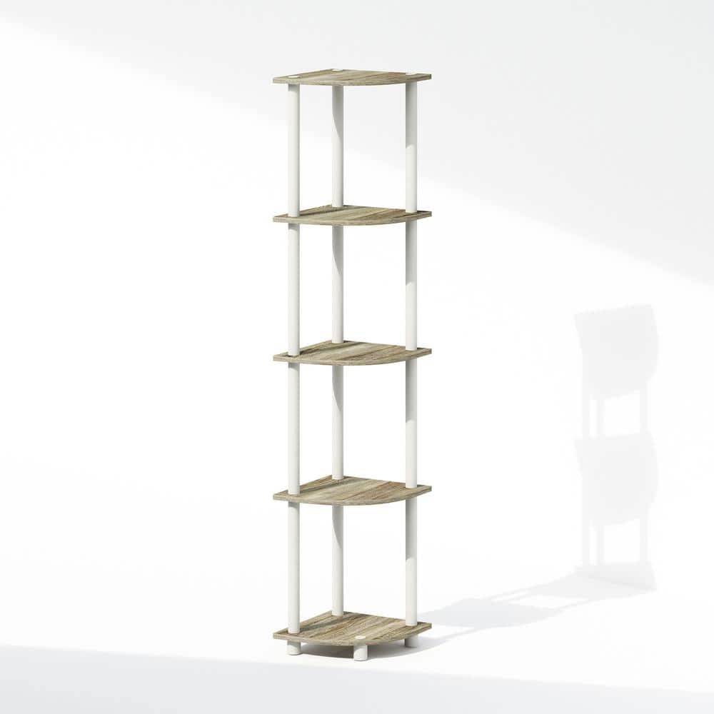 Furinno Turn-N-Tube 57.7 in. Tall Sonoma Oak/White Wood 5-Shelf Bookcase