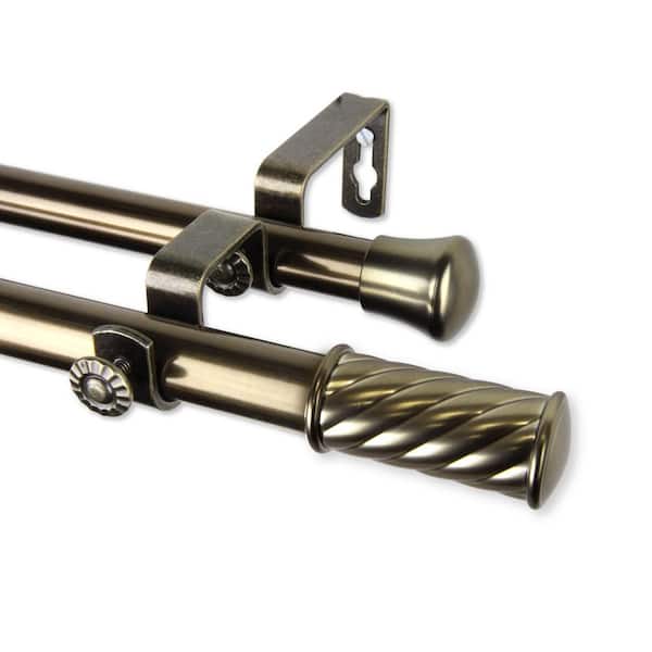 Rod Desyne Grip 66 in. - 120 in. Double Curtain Rod in Antique Brass