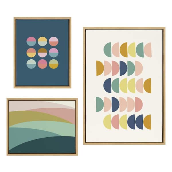 Modern Abstract Geometric Shapes Set of 2 Canvas Painting Wall Art Prints  Golden Blue for Home & Wall Décor