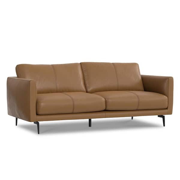 Stevens 81 in. Straight Arm Genuine Leather Wide Rectangle Sofa in. Butternut Brown