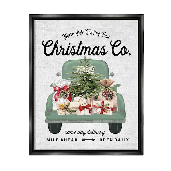 Stupell Industries Christma Co Gift Truck by Lettered and Lined 1-Piece Floater Frame Graphic Print Travel Poster Art Print 21 in. x 17 in.