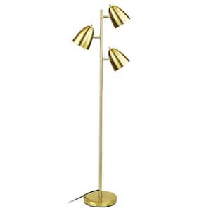 65 in. 3-Light Standing Tree Lamp, Matte Gold Floor Lamp with Large Weighted Base