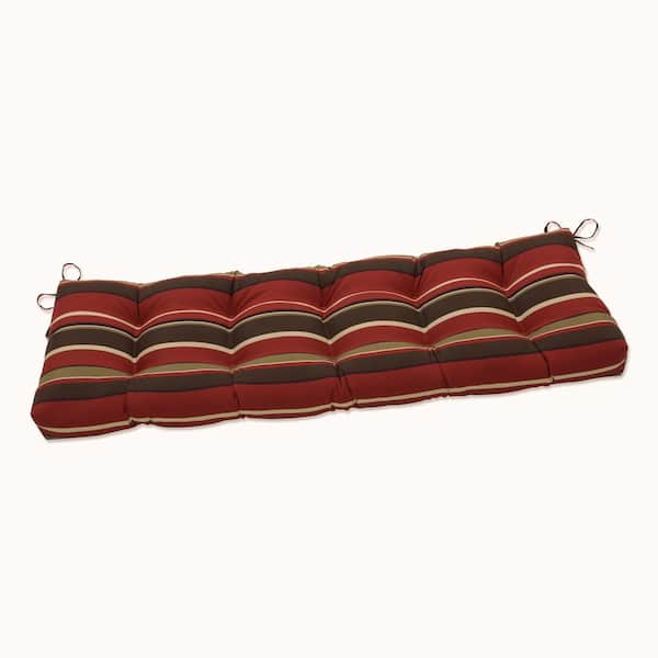 Pillow Perfect Striped Rectangular Outdoor Bench Cushion in Brown