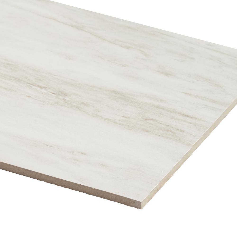 Saroshi 12" x 24" Matte White Marble Look Porcelain Tile