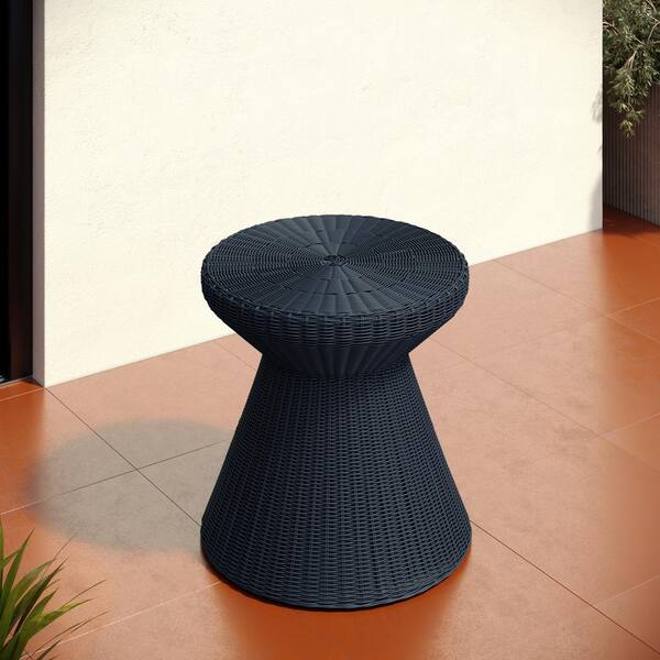 HAVEN WAY Hula Black Resin Wicker Outdoor Side Table