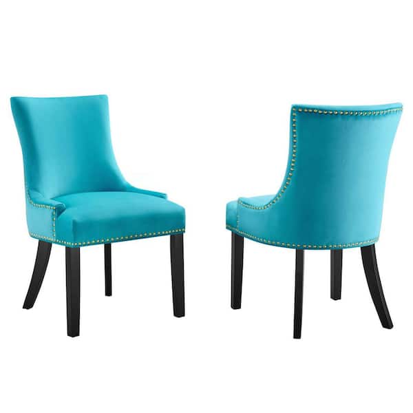 Marquis Blue Performance Velvet Nailhead Trim Dining Side Chairs (Set of 2)
