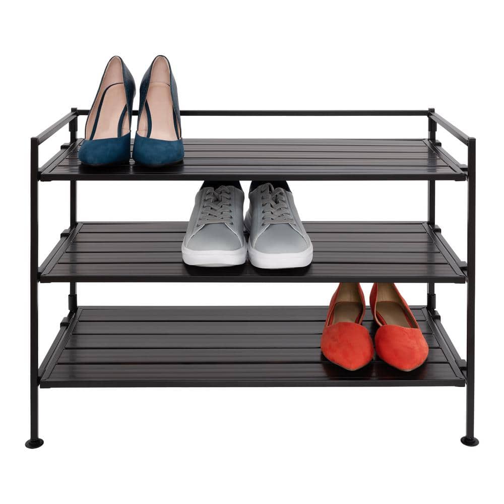 Espresso 3-Tier Stackable Metal and Wood Shoe Rack