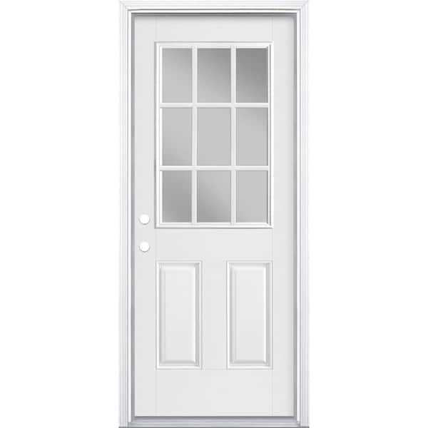 Masonite 32 in. x 80 in. Premium 9 Lite Right-Hand Inswing Primed Smooth Fiberglass Prehung Front Door with Brickmold