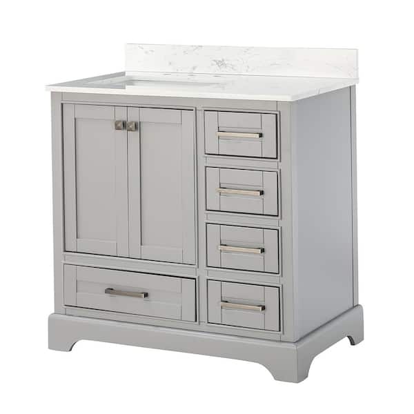 Aoibox 22 in. W x 36 in. D x 35.6 in. H MDF Bath Vanity Cabinet and Top with Basin in Gray without Backsplash and Mirror
