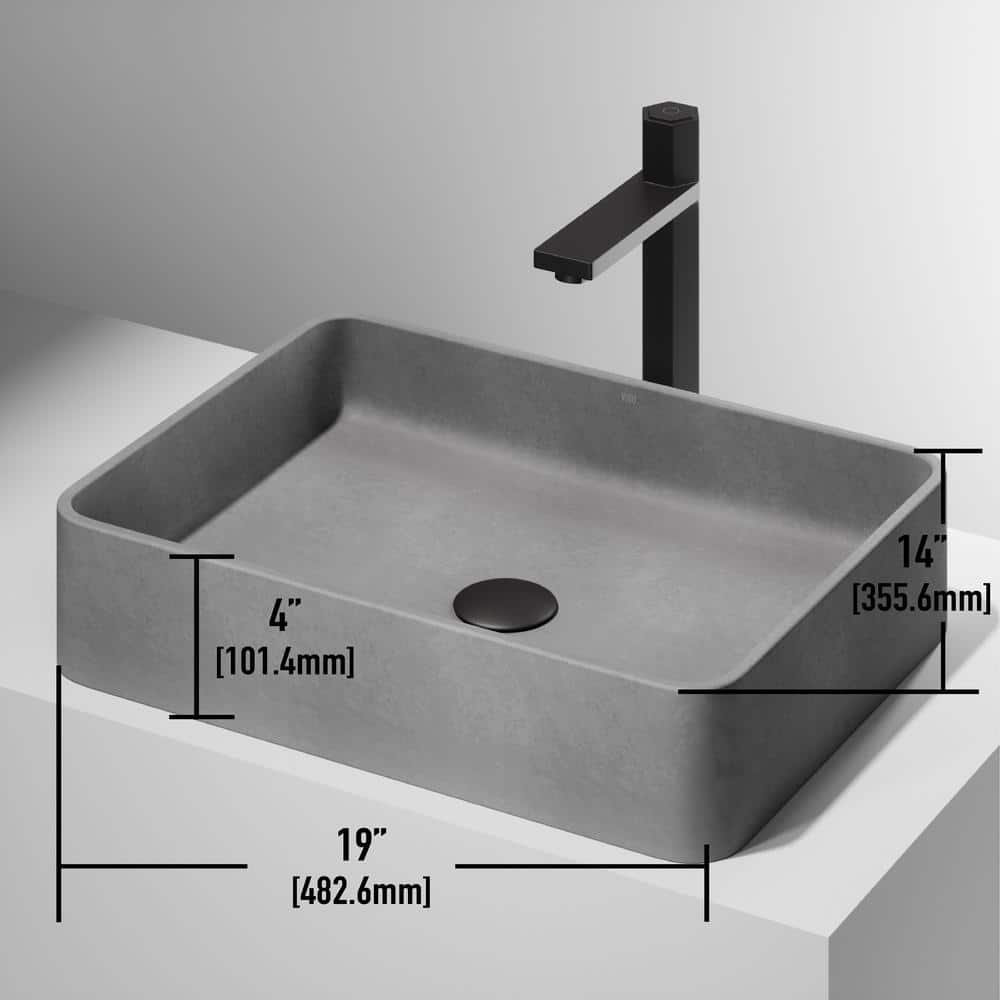 Gray Concrete Rectangular Vessel Bathroom Sink, 19" x 14"