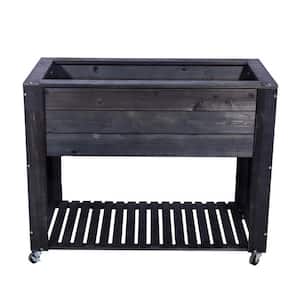 40 in. x 32 in. x 20 in. Dark Grey Mobil Wooden Elevated Planter with Shelf (Set of 2-Pack)