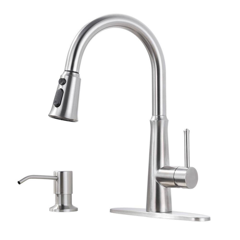 Single Handle Pull Down Kitchen Faucet with Soap Dispenser and 3 Function Sprayer in Brushed Nickel price history on PriceWatchPro