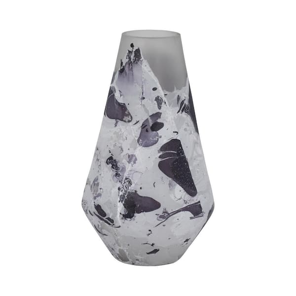 Liv & Skye 11 in. White Glass Bud Decorative Vase with Abstract Fog Shadow