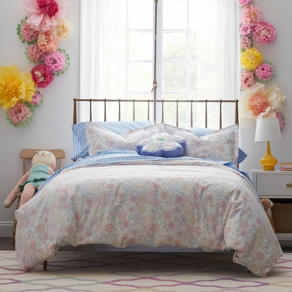 The Company Store Company Kids White Multi Flower 80 in. x