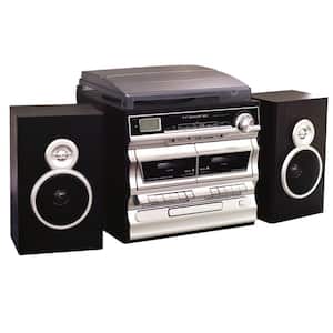 3-Speed Turntable with CD Player, Double Cassette Player, Bluetooth, FM Radio and USB/SD Recording