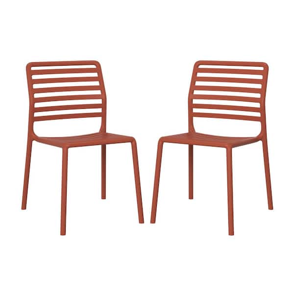 WESTIN OUTDOOR Frond and Form Outdoor All Weather Red Poly Plastic Stackable Armless Patio Dining Side Chair (Set of 2)