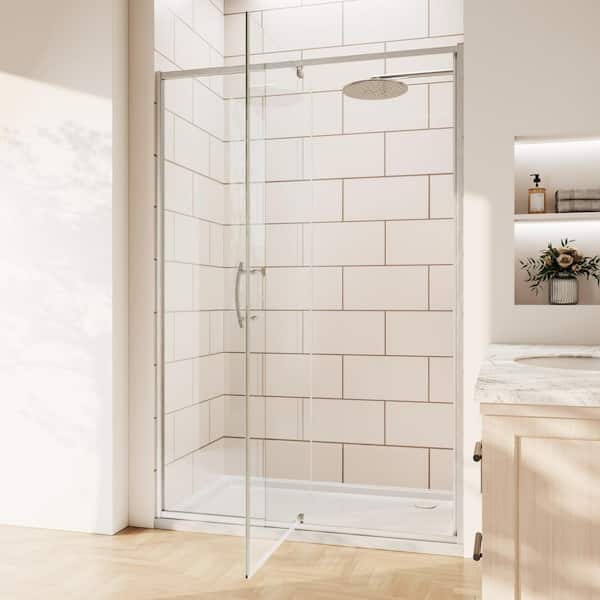 38-42 in. W x 71 in. H Pivot Framed Shower Door in Brushed Nickel with 1/4 in. (SGCC) Clear Glass,4 in. Adjustable Track