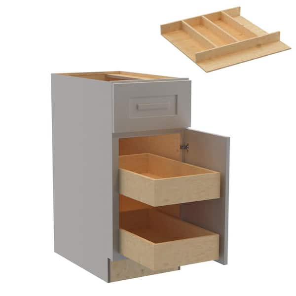 Home Decorators Collection Grayson 15 in. W x 24 in. D x 34.5 in. H Assembled Plywood Base Kitchen Cabinet in Pearl Gray with 2ROT Utility RH