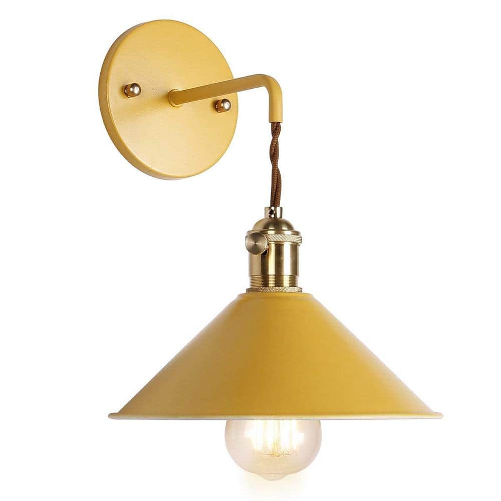 Quality 4.3 in. 1-Light Yellow Vintage Smart Home Wall Sconce with Metal Sh