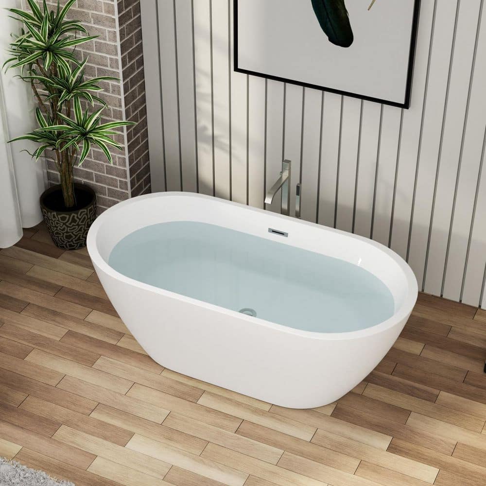 59 in. x 29.5 in. Soaking Bathtub with Center Drain in Gloss White with Chrome Overflow and Pop-Up Drain price history on PriceWatchPro