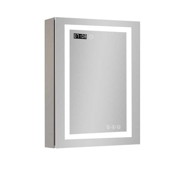 Cesicia 24 in. W x 32 in. H Rectangular Aluminium Silver Bathroom Medicine Cabinet with Mirror and 3 Adjustable Shelves