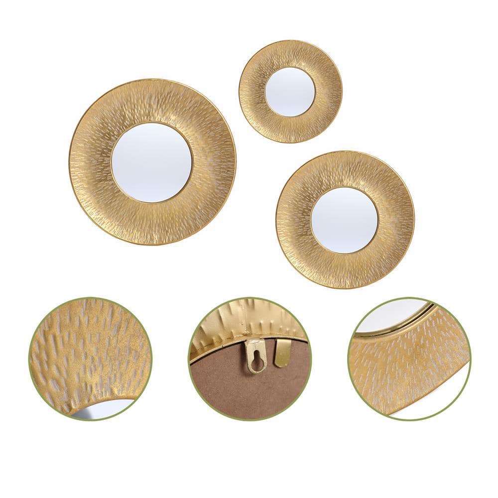 Gold Sunburst 3-Piece Round Wall Mirror Set