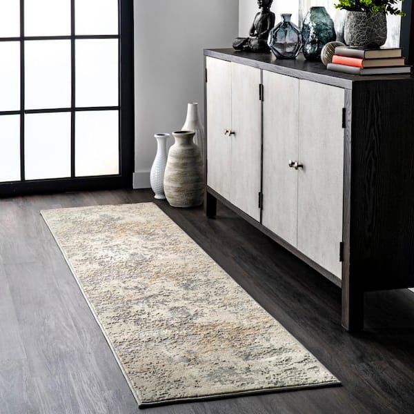 Chastin Beige 3 ft. x 12 ft. Abstract Runner Rug