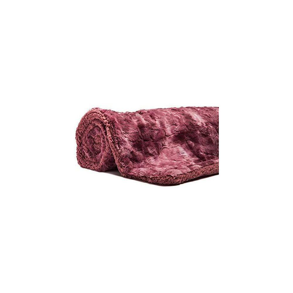 Dark Rose Faux Fur Reversible Sherpa Throw Blanket