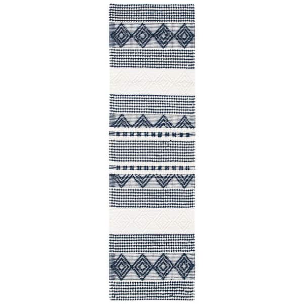 Natura 2 ft. x 10 ft. Navy/Ivory Striped Diamonds Runner Rug