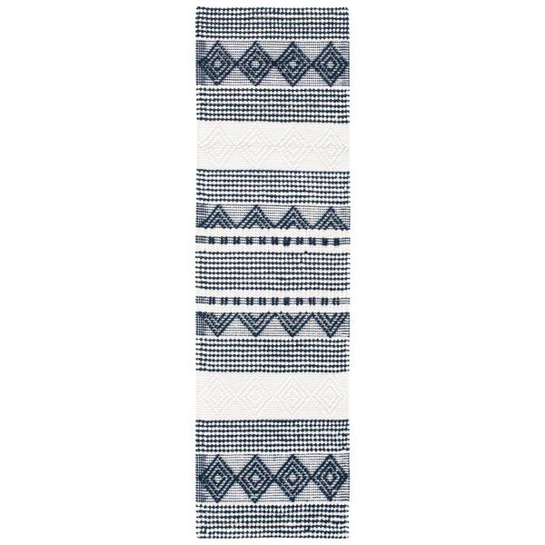 Natura 2 ft. x 14 ft. Navy/Ivory Striped Diamonds Runner Rug