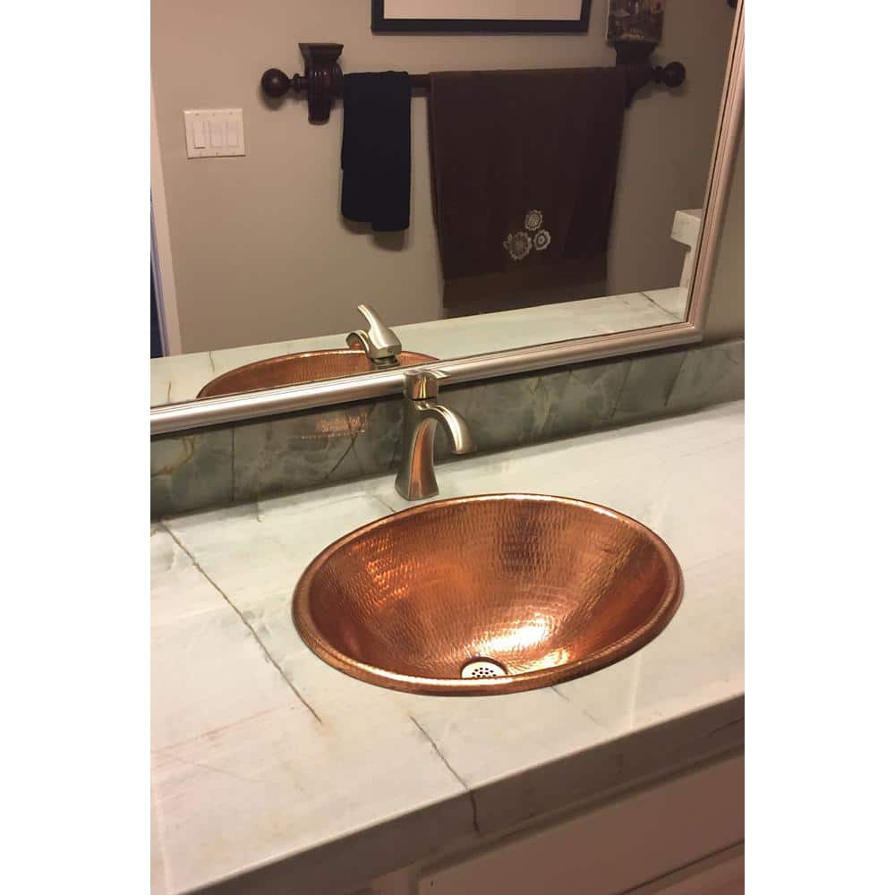 19" Oval Hammered Copper Bathroom Sink with Polished Finish