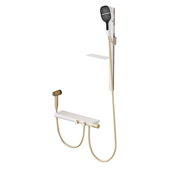 Unbranded 7Spray Wall Mount Handheld Shower Head 1.54 GPM with High Pressure, Anti Clog Jets, Spray Gun and Tub Spout in WhiteGold