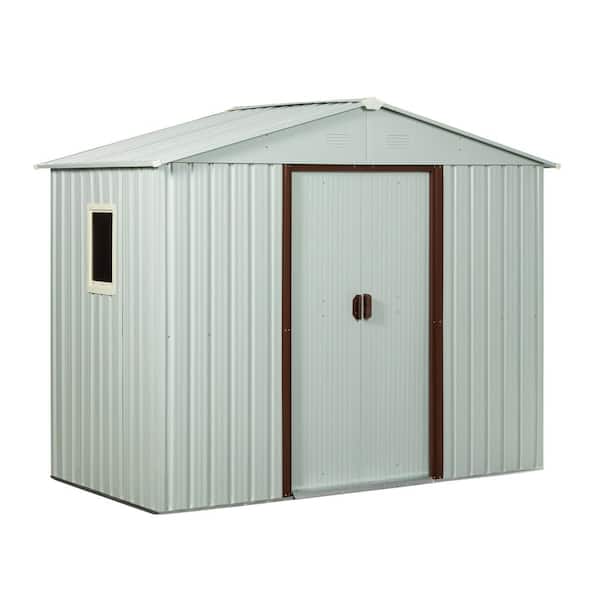 Tenleaf 6 ft. W x 4 ft. D White Metal Shed with Double Door, Metal Floor Base, Window (24 sq. ft.)