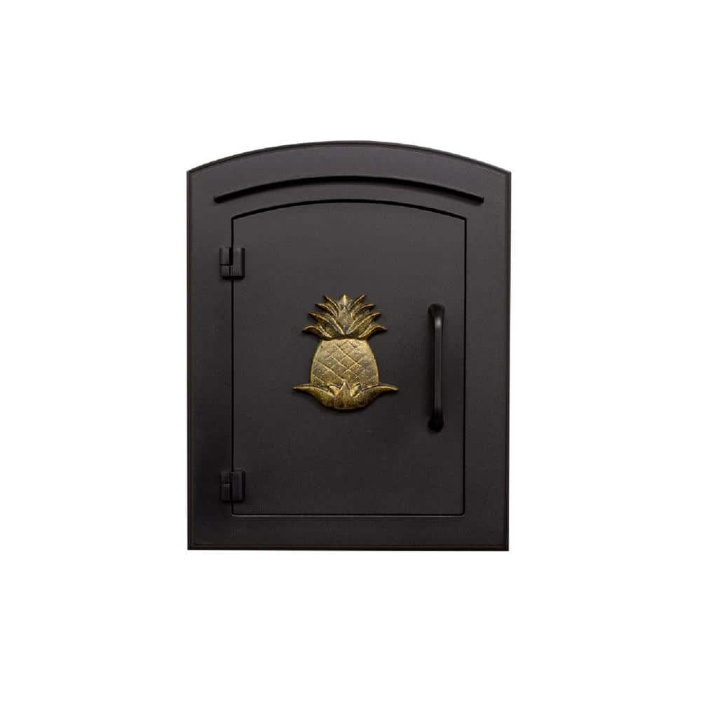 Manchester Black Column Mount Non-Locking Mailbox with Decorative Pineapple