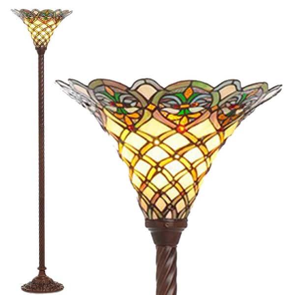 Warehouse of Tiffany 72 in. Antique Bronze Arielle Stained Glass Floor Lamp with Foot Switch