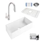 Harper All-in-One Farmhouse Apron Front Fireclay 36 in. Single Bowl Kitchen Sink with Pfister Faucet in Stainless