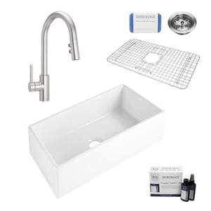 Harper All-in-One Farmhouse Apron Front Fireclay 36 in. Single Bowl Kitchen Sink with Pfister Faucet in Stainless