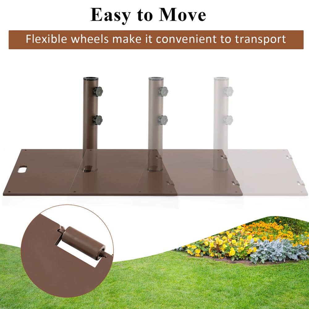 Brown Steel Square Patio Umbrella Base with Wheels and Handle