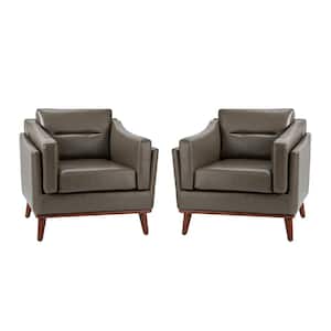 Ignace Mid-Century Leather Upholstered Sofa Grey Arm Chair with Solid Wood Legs (Set of 2)
