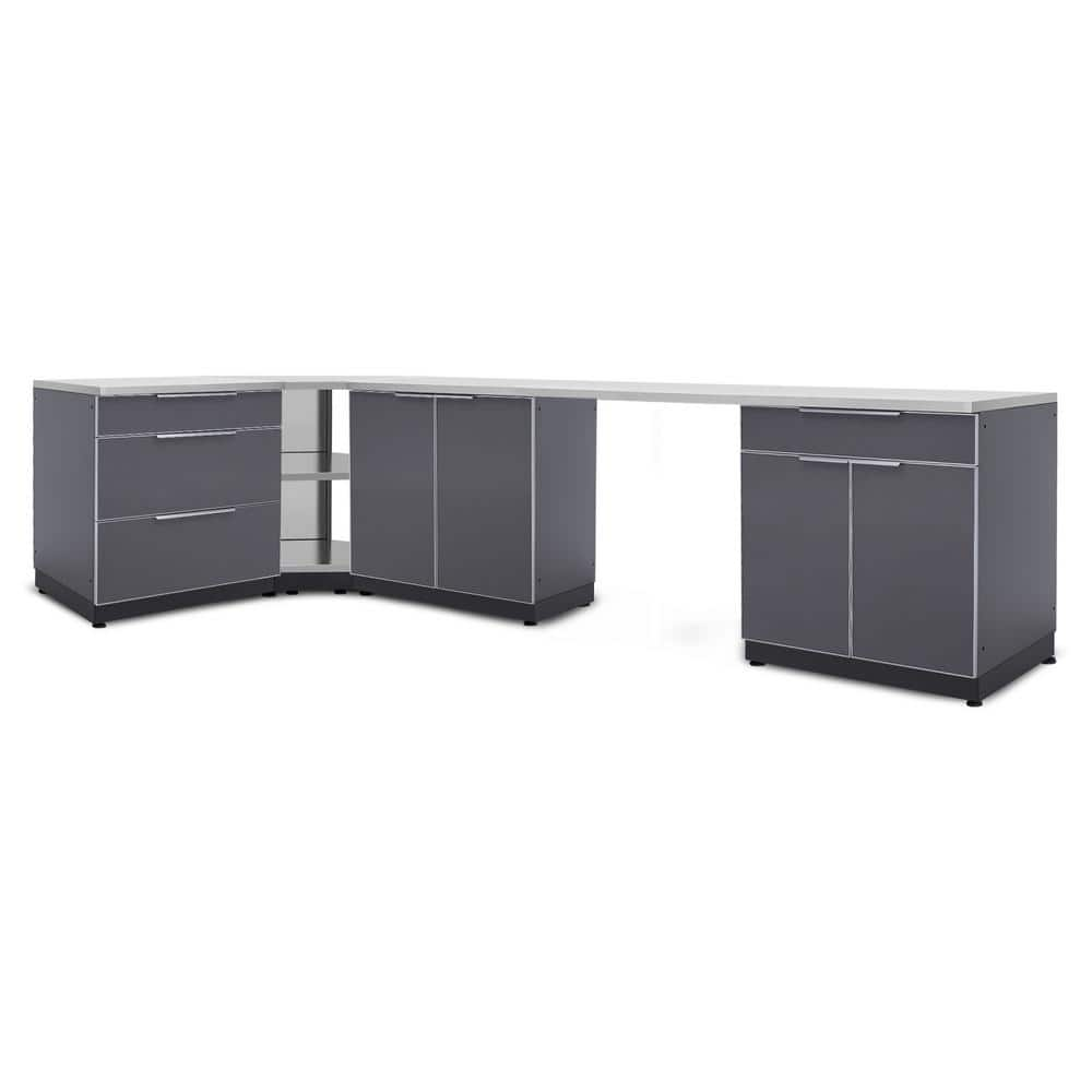 Newage Products Slate Gray 6 Piece 112 In W X 36 5 In H X 24 In D Outdoor Kitchen Cabinet Set 65254 The Home Depot