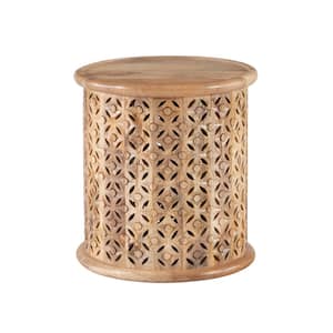 Elia 17 in. Natural 18 in. H Round Hand-Carved Mango Wood End Table