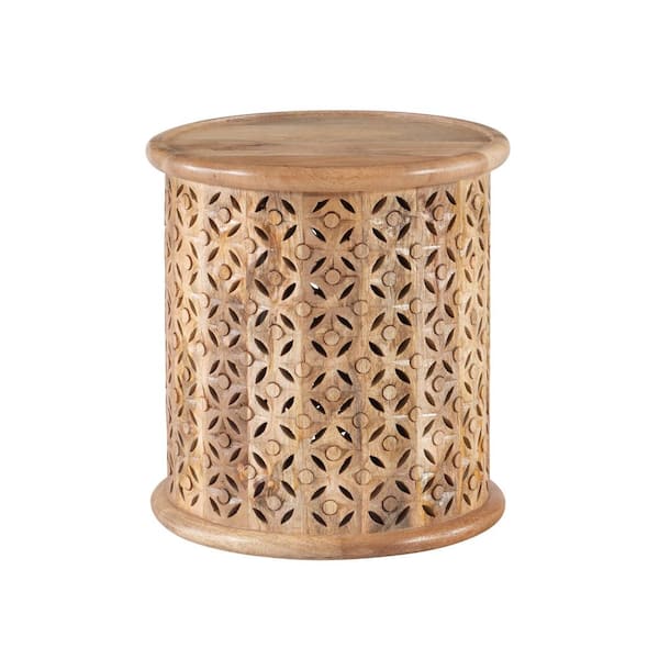 Powell Company Elia 17 in. Natural 18 in. H Round Hand-Carved Mango Wood End Table