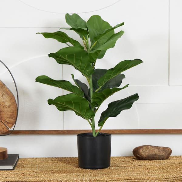 21 in. H Fiddle Leaf Artificial Plant with Black Pot
