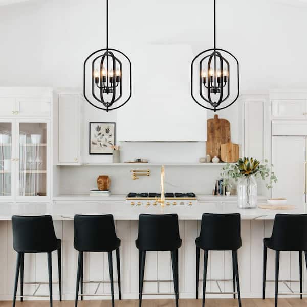ETONIMERR 4-Light 16 in. Black Modern Geometric Chandelier