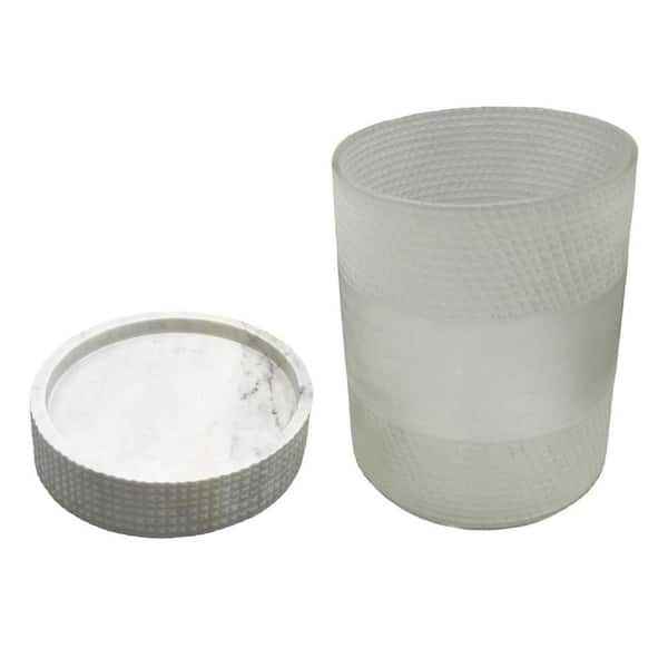 12 in. White Marble Cylinder Glass Cylinder Vase